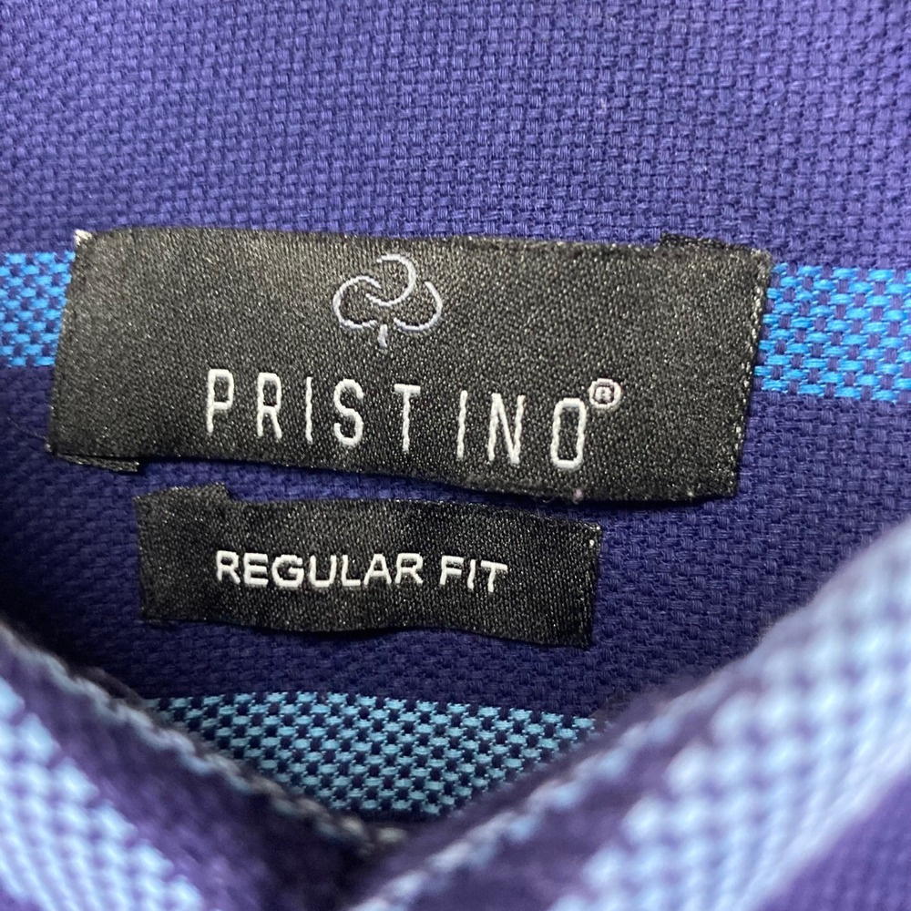 PRISTINO Mens Regular Fit Long Sleeve Button Down Shirt Size‎ L Blue Stripe - Picture 3 of 11